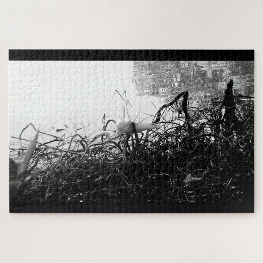 Zwart-witte kraanpuzzel legpuzzel (Horizontaal)