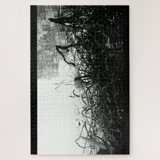 Zwart-witte kraanpuzzel legpuzzel (Verticaal)