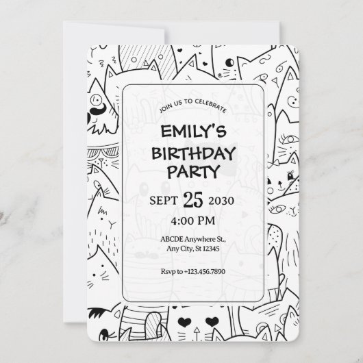 Zwart-witte krabbelkatten kaart (Voorkant)