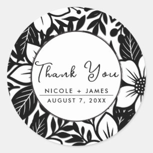 Zwart & Witte Krachtige Bloem Bloesem Baby Shower Ronde Sticker