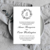 Zwart-witte krans, bruiloft uitnodigingskaart kaart