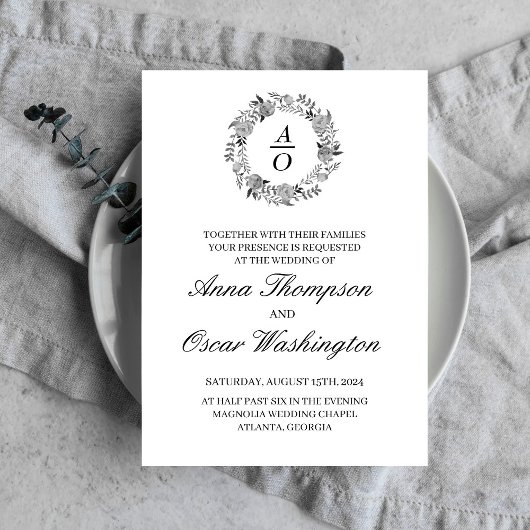 Zwart-witte krans, bruiloft uitnodigingskaart kaart