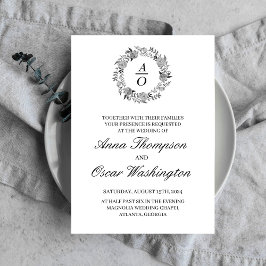 Zwart-witte krans, bruiloft uitnodigingskaart kaart