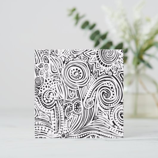 Zwart-witte kraskunst en stipkunst kaart (Staand voorkant)