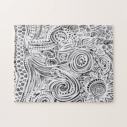 Zwart-witte kraskunst en stipkunst legpuzzel (Horizontaal)