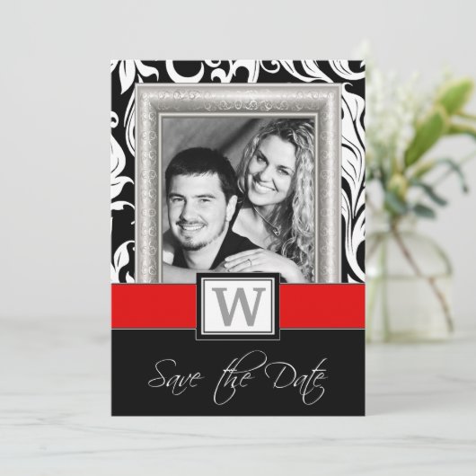 Zwart-witte kreet en rood huwelijk sparen de data save the date (Staand voorkant)