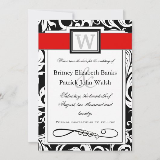 Zwart-witte kreet en rood huwelijk sparen de data save the date (Achterkant)