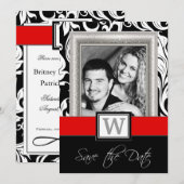 Zwart-witte kreet en rood huwelijk sparen de data save the date (Voorkant / Achterkant)