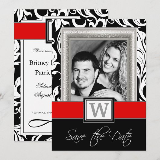 Zwart-witte kreet en rood huwelijk sparen de data save the date (Voorkant / Achterkant)