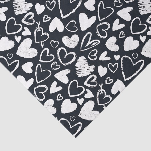 Zwart Witte Krijt Hart Patroon Valentijnsdag Tissuepapier (Detail)