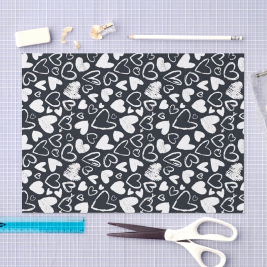 Zwart Witte Krijt Hart Patroon Valentijnsdag Tissuepapier (Craft)