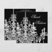 Zwart witte kroonluchter Sweet 16-feest Kaart (Voorkant / Achterkant)
