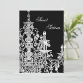 Zwart Witte Kroonluchter Sweet 16 Party Kaart (Staand voorkant)