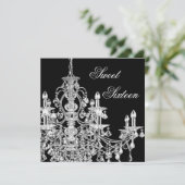 Zwart Witte Kroonluchter Sweet 16 Party Kaart (Staand voorkant)