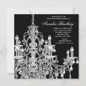 Zwart Witte Kroonluchter Sweet 16 Party Kaart (Achterkant)