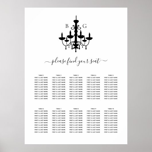 Zwart Witte Kroonluchter Trouw Zittijd Chart Poster (Voorkant)