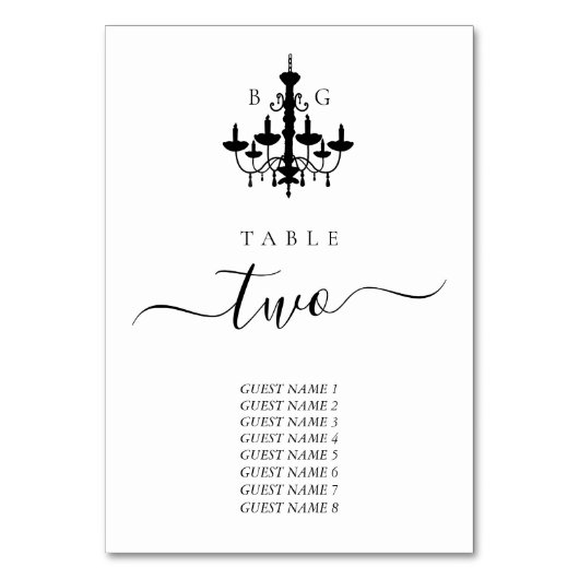 Zwart Witte Kroonluchter Trouwstoel Grafiek Kaart (Voorkant)