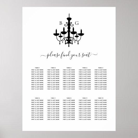 Zwart Witte Kroonluchter Trouwstoel Grafiek Poster (Voorkant)