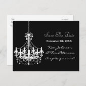 Zwart Witte Kroonluchter Wedding Save Datum Briefk Aankondigingskaart (Voorkant / Achterkant)