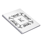 Zwart Witte Krul Bloem Initialen Monogram Notitieboek (Rechterzijde)