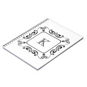 Zwart Witte Krul Bloem Initialen Monogram Notitieboek (Linkerzijde)