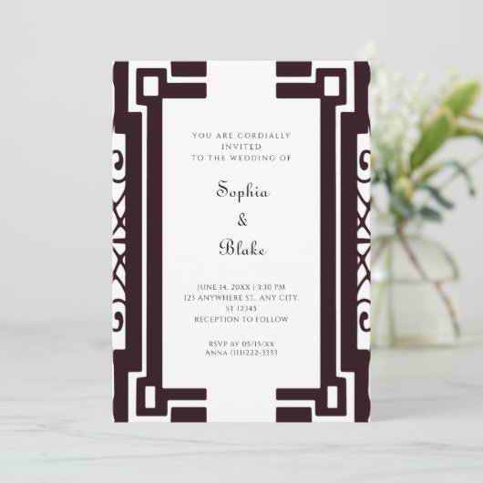 Zwart-witte  kunst Deco Wedding Kaart (Staand voorkant)