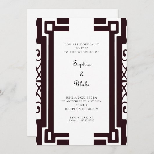 Zwart-witte  kunst Deco Wedding Kaart (Voorkant / Achterkant)