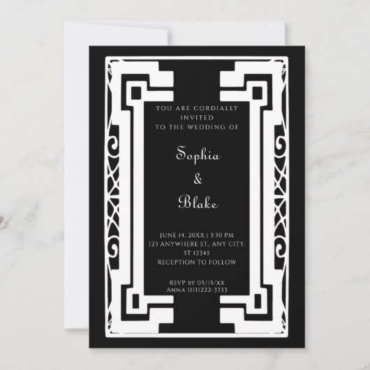 Zwart-witte  kunst Deco Wedding Kaart (Voorkant)