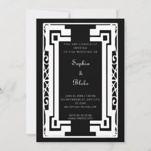 Zwart-witte kunst Deco Wedding Kaart