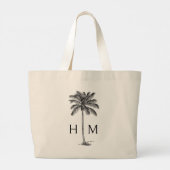 Zwart-witte kust Palmetto Palm Monogram Grote Tote Bag (Achterkant)