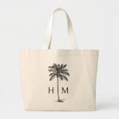 Zwart-witte kust Palmetto Palm Monogram Grote Tote Bag (Voorkant)