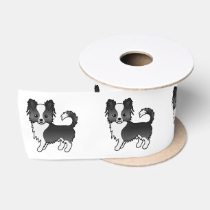 Zwart-witte lange jas Chihuahua Cute Hond Satijnen Lint