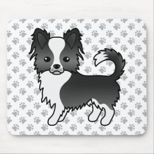 Zwart-Witte Lange Jas Chihuahua Hond & Pootjes Muismat