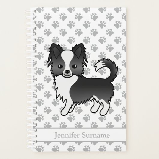 Zwart-witte lange jas Chihuahua-hond & tekst Planner (Voorkant)