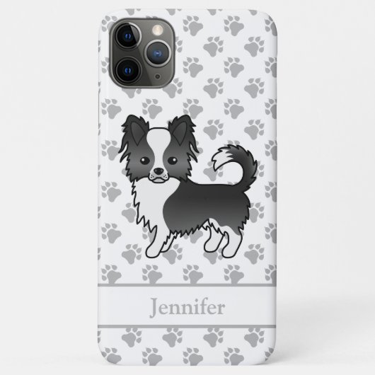 Zwart-witte langharige Chihuahua-hond & naam Case-Mate iPhone Case (Achterkant)