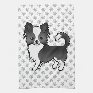 Zwart-Witte Langharige Chihuahua Hond & Pootjes Theedoek