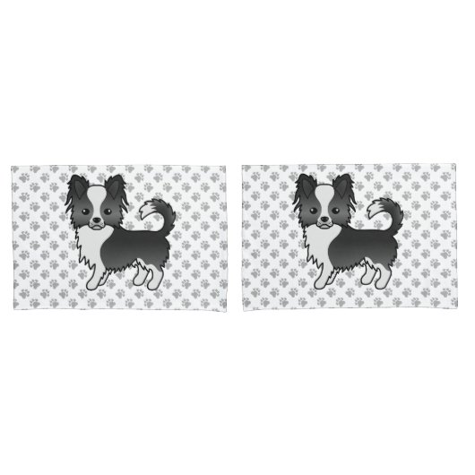 Zwart-witte langharige Chihuahua-hond & poten Kussensloop (Voorkant-Set)
