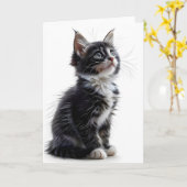 Zwart-witte langharige kat lege wenskaart kaart (Gele Bloem)