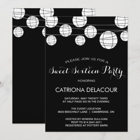 ZWART-WITTE LANTAARNS ZOETE ZESTIEN UITNODIGING (Voorkant / Achterkant)