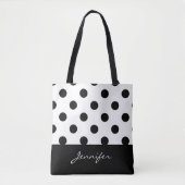 Zwart-witte Latijnse polaire dots met monogram Tote Bag (Voorkant)