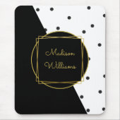 Zwart-witte Latijnse pooldots met naam Muismat (Voorkant)