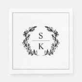 Zwart Witte Lauwerkrans Monogram Bruiloft Servet (Voorkant)