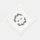 Zwart Witte Lauwerkrans Monogram Bruiloft Servet (Hoek)