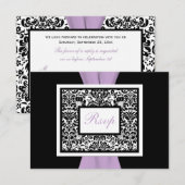 Zwart Witte Lavendel Damast GEDRUKTE LINT RSVP (Voorkant / Achterkant)