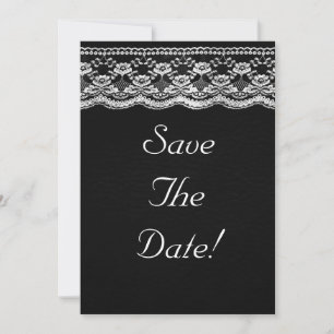 Zwart & Witte Leer & Kant Trouwkaart Save The Date Kaart