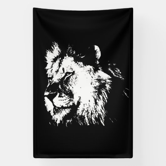 Zwart Witte Leeuw - Dieren Pop Art Spandoek (Verticaal)