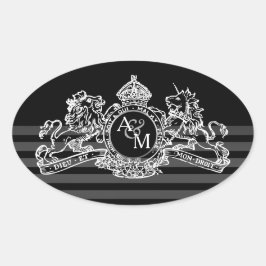 Zwart witte leeuw eenhoorn vormig embleem monogram ovale sticker