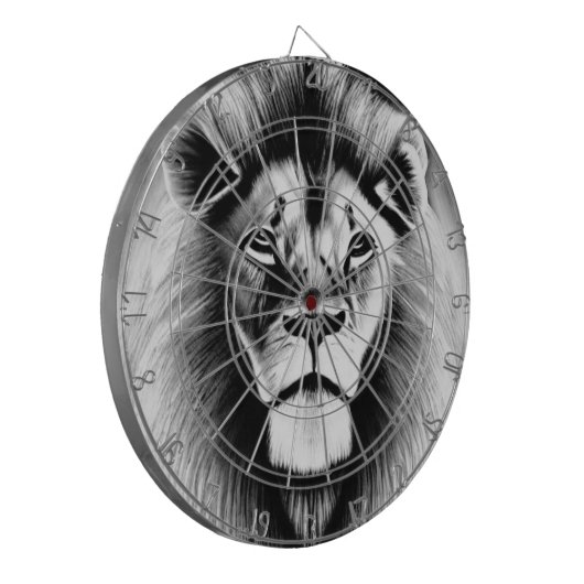 Zwart-witte leeuwdarts dartbord (Voorkant Links)