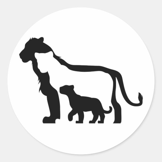Zwart-witte leeuwen ronde sticker (Voorkant)
