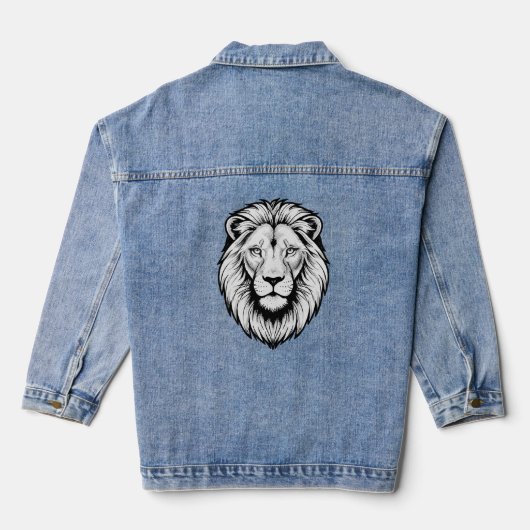 Zwart & Witte Leeuwengezicht Denim Jacket (Achterkant)
